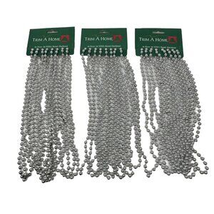 Vintage Trim a Home Silver 54 ft Christmas Bead Garland Strands 3 Packs Holiday